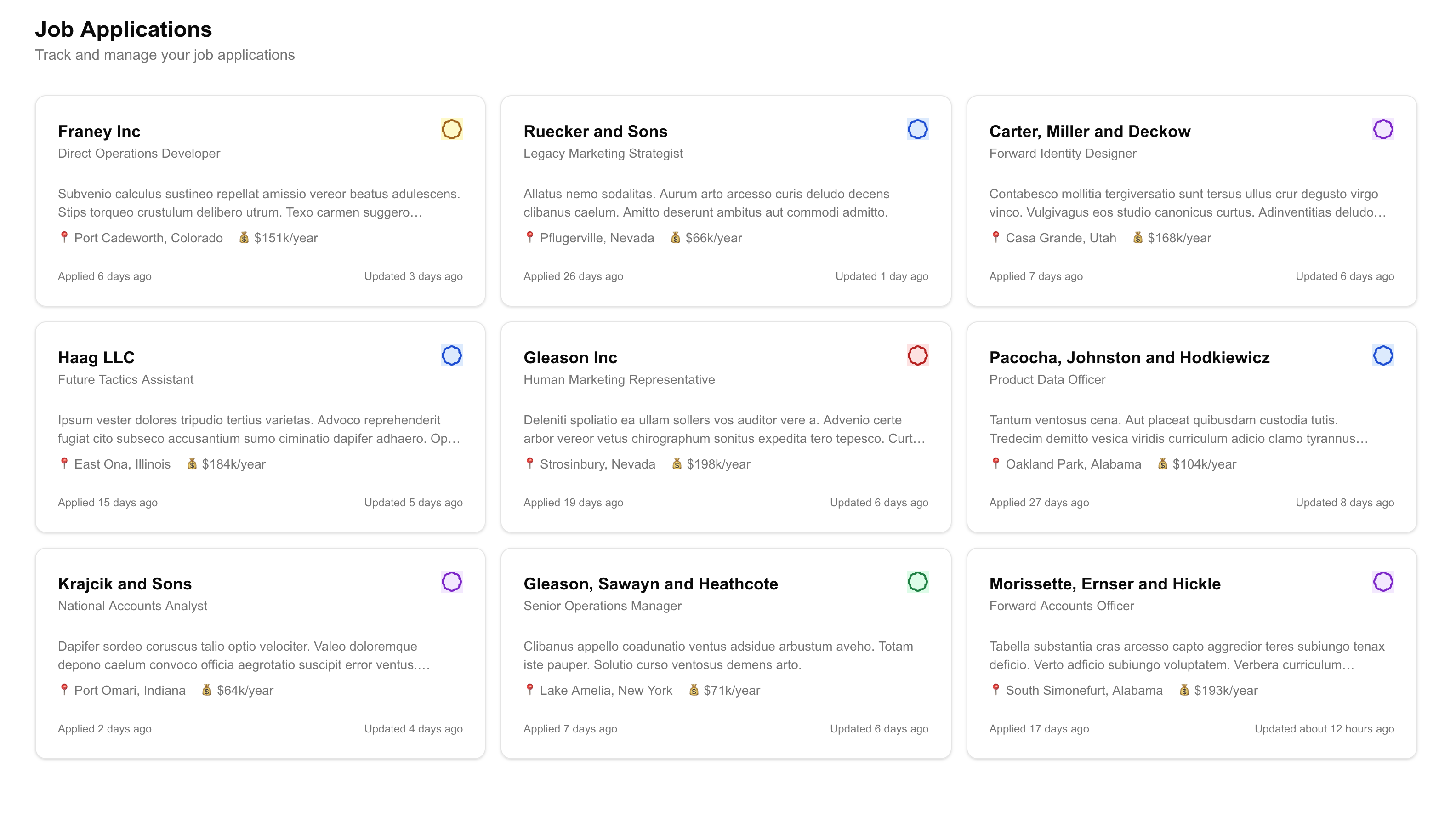 JobFlow Applications Index Demo Page